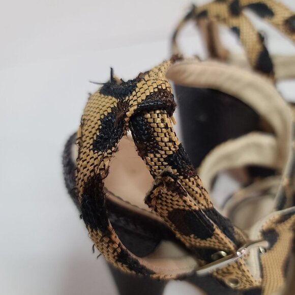 Jerome C. Rousseau Daho Cheetah Woven Platform Heels Size 37.5/ 7.5 - Picture 8 of 11